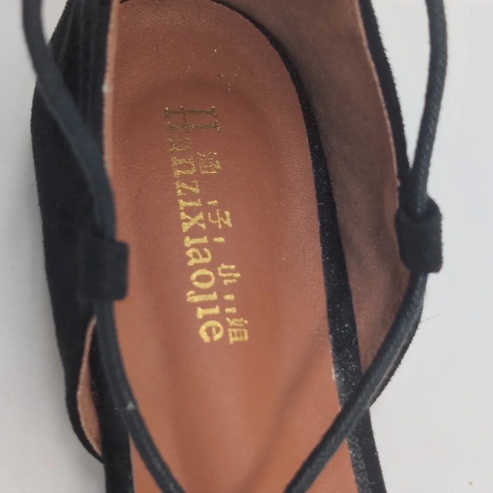 Black Hanzi  Xiaojie Sz 8.5 Women's Lace-Up Roman Flats
